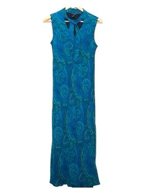 Triangle Bow tie detail maxi dress sleeveless cerulean blue pattern size  12